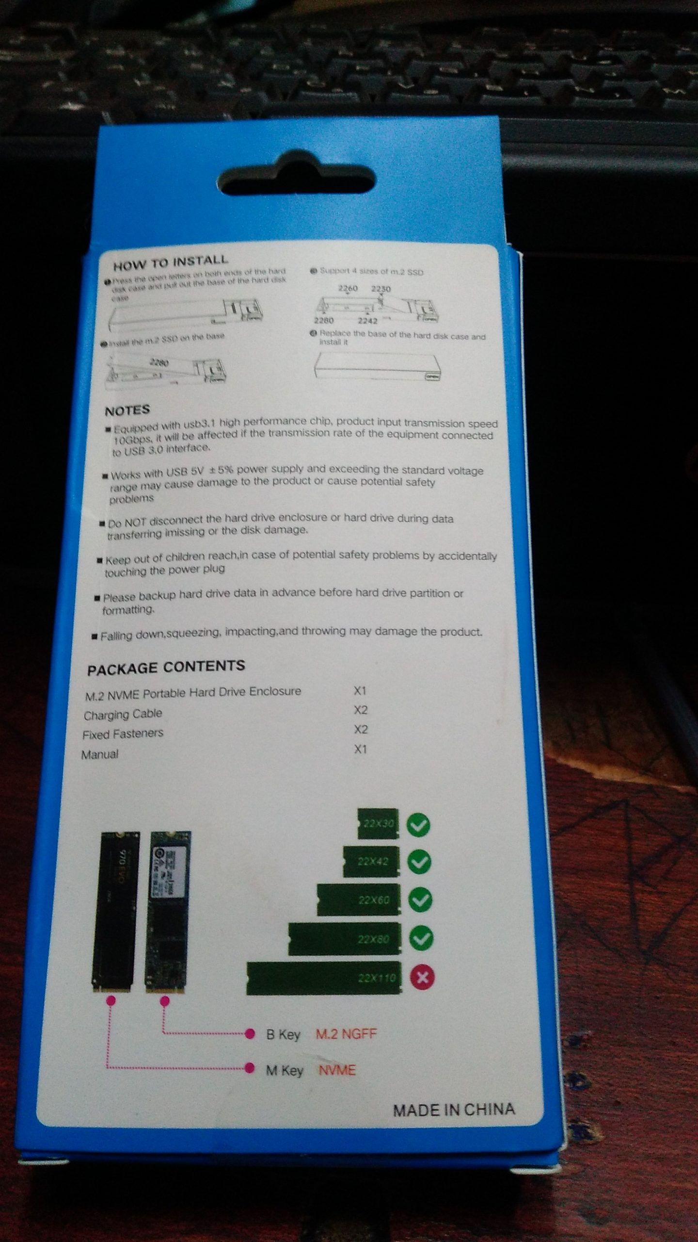 M.2 SSD TO USB 3.1 ENCLOSURE/EXTERNAL CASING 2IN 1(NGFF &NVMe) DOUBLE NOTCH