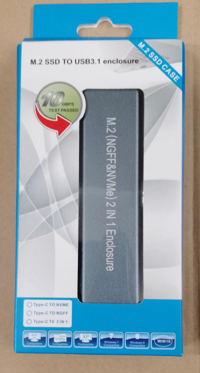 M.2 SSD TO USB 3.1 ENCLOSURE/EXTERNAL CASING 2IN 1(NGFF &NVMe) DOUBLE NOTCH