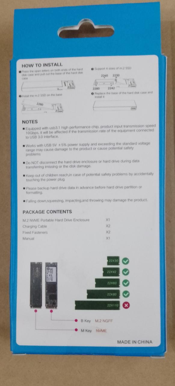 M.2 SSD TO USB 3.1 ENCLOSURE/EXTERNAL CASING 2IN 1(NGFF &NVMe) DOUBLE NOTCH